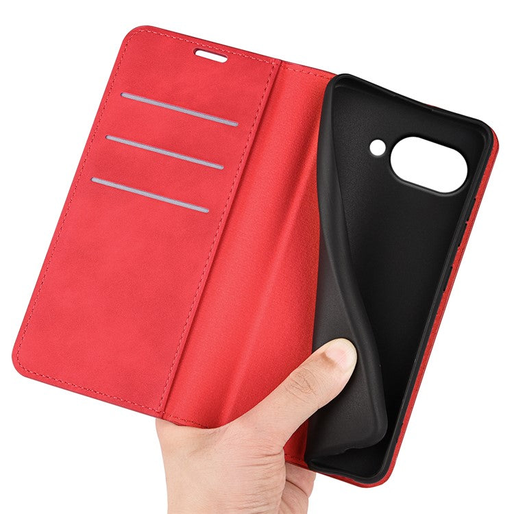 For Google Pixel 9a Case Skin-Touch Leather Wallet Phone Cover - Red