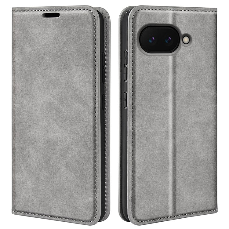 For Google Pixel 9a Case Skin-Touch Leather Wallet Phone Cover - Grey