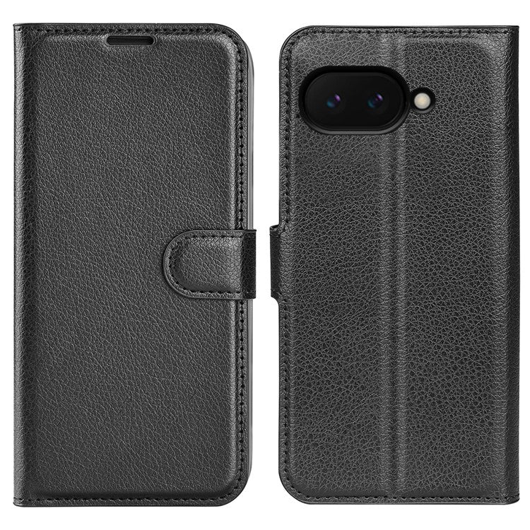 For Google Pixel 9a Case Litchi Texture Shockproof Leather Wallet Phone Cover - Black