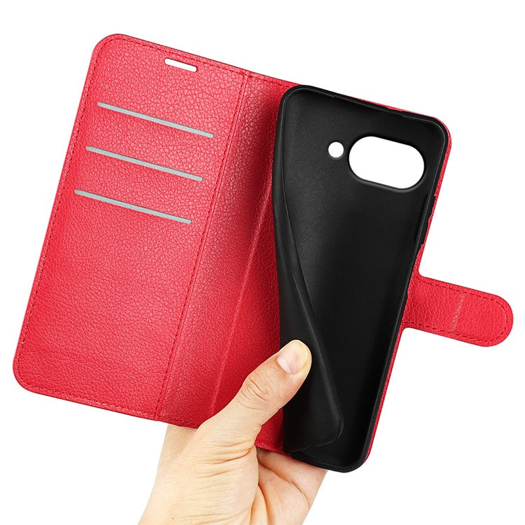 For Google Pixel 9a Case Litchi Texture Shockproof Leather Wallet Phone Cover - Red