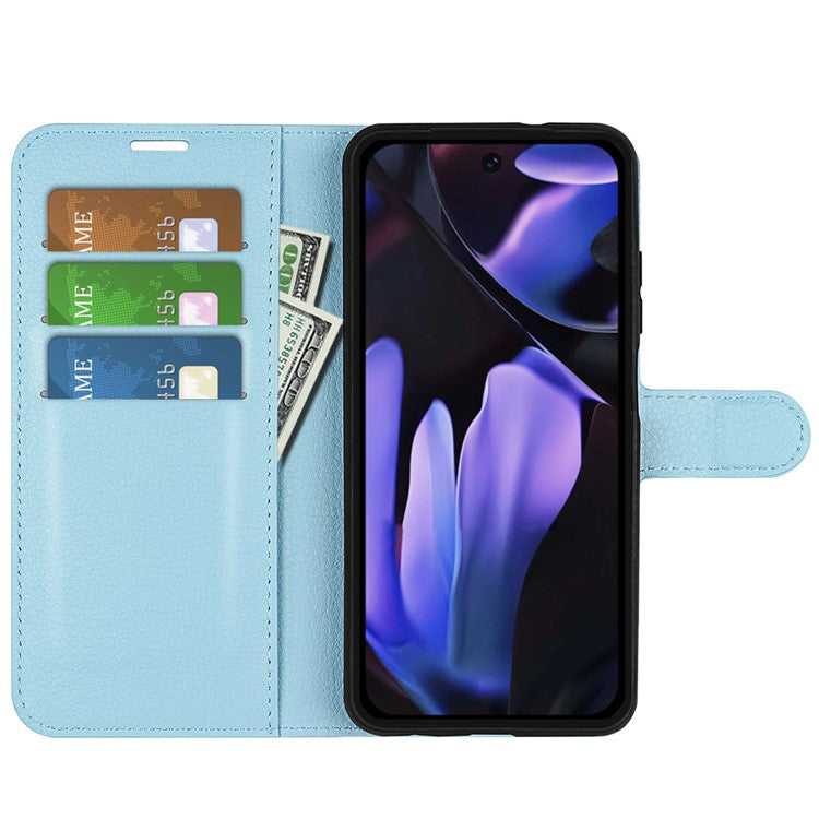 For Google Pixel 9a Case Litchi Texture Shockproof Leather Wallet Phone Cover - Blue