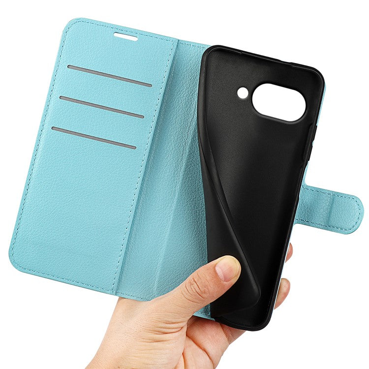 For Google Pixel 9a Case Litchi Texture Shockproof Leather Wallet Phone Cover - Blue