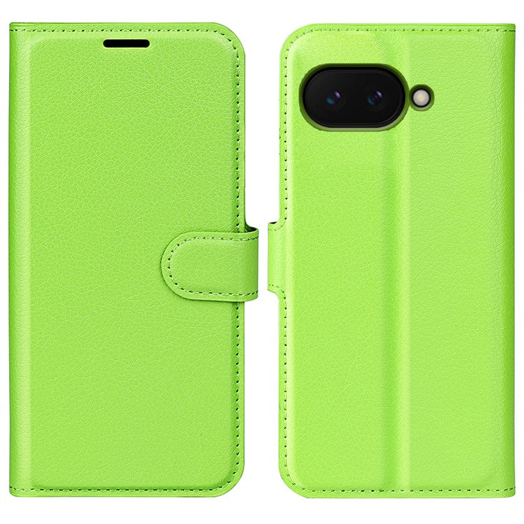 For Google Pixel 9a Case Litchi Texture Shockproof Leather Wallet Phone Cover - Green