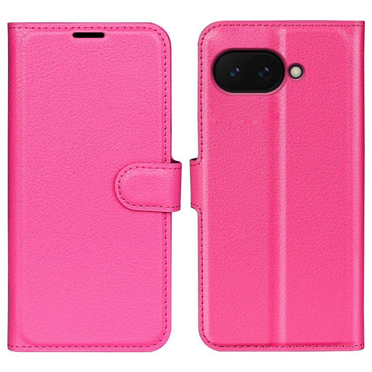 For Google Pixel 9a Case Litchi Texture Shockproof Leather Wallet Phone Cover - Rose