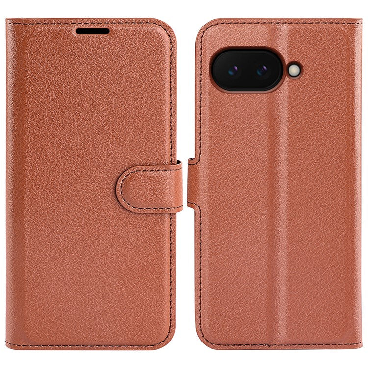 For Google Pixel 9a Case Litchi Texture Shockproof Leather Wallet Phone Cover - Brown