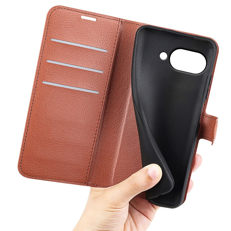 For Google Pixel 9a Case Litchi Texture Shockproof Leather Wallet Phone Cover - Brown