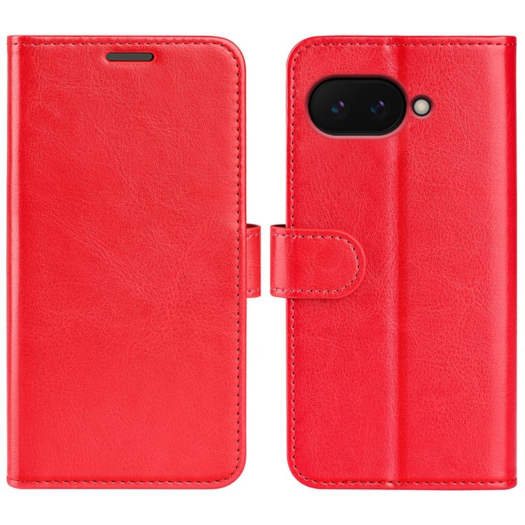 For Google Pixel 9a Wallet Case Crazy Horse Texture Stand Leather Phone Cover - Red