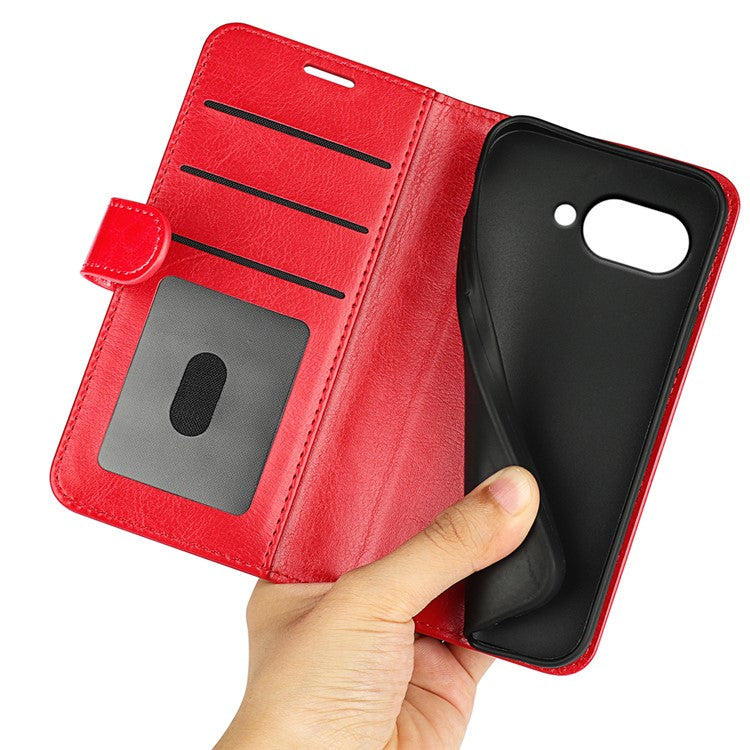 For Google Pixel 9a Wallet Case Crazy Horse Texture Stand Leather Phone Cover - Red