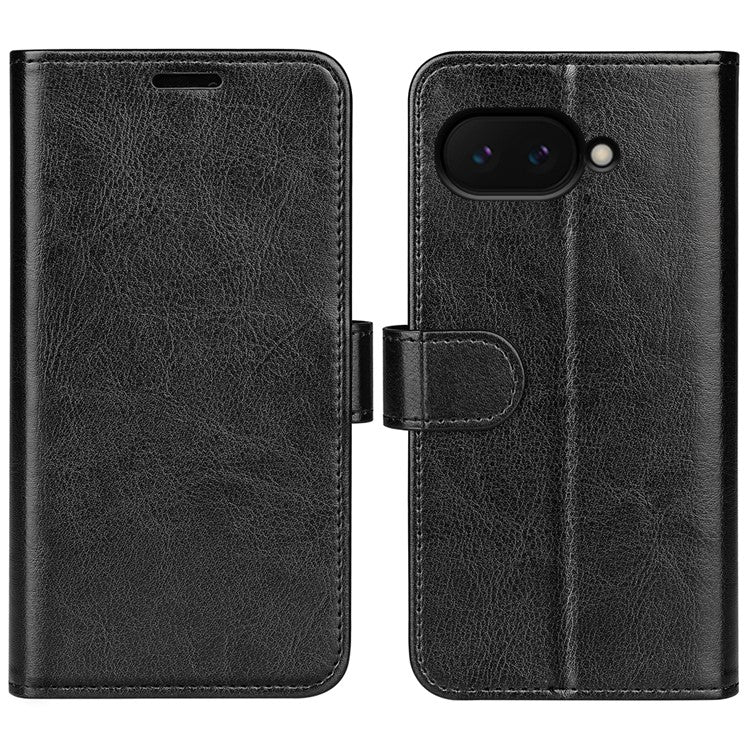 For Google Pixel 9a Wallet Case Crazy Horse Texture Stand Leather Phone Cover - Black