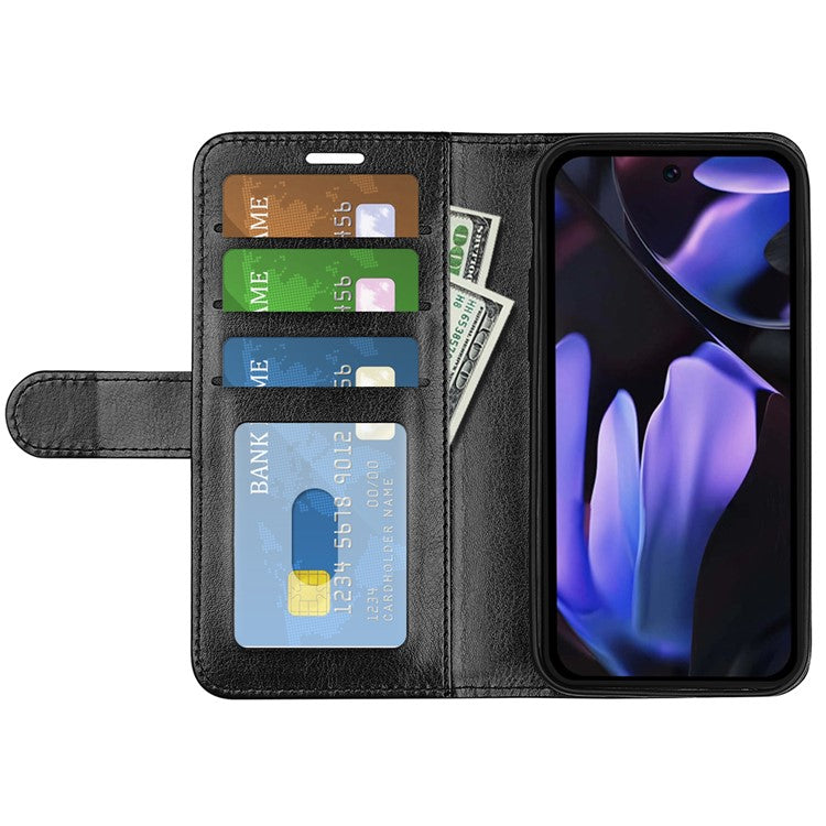 For Google Pixel 9a Wallet Case Crazy Horse Texture Stand Leather Phone Cover - Black