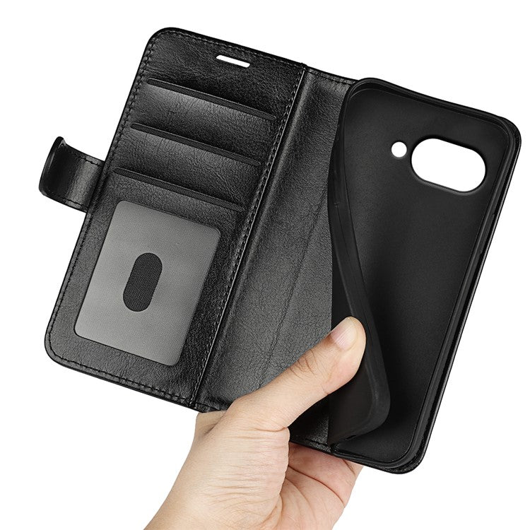 For Google Pixel 9a Wallet Case Crazy Horse Texture Stand Leather Phone Cover - Black