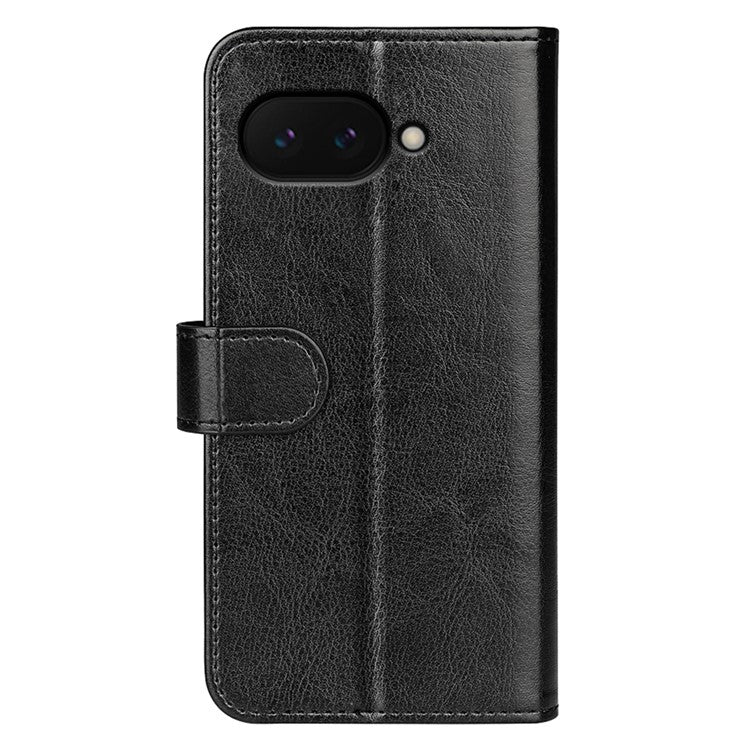 For Google Pixel 9a Wallet Case Crazy Horse Texture Stand Leather Phone Cover - Black