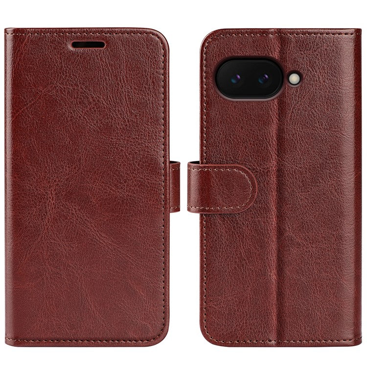 For Google Pixel 9a Wallet Case Crazy Horse Texture Stand Leather Phone Cover - Brown