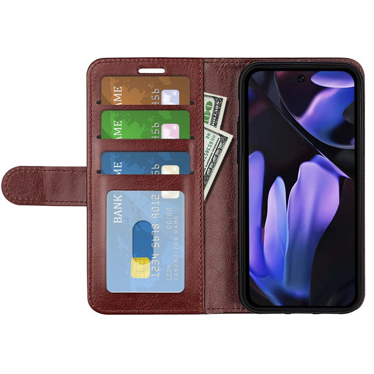 For Google Pixel 9a Wallet Case Crazy Horse Texture Stand Leather Phone Cover - Brown