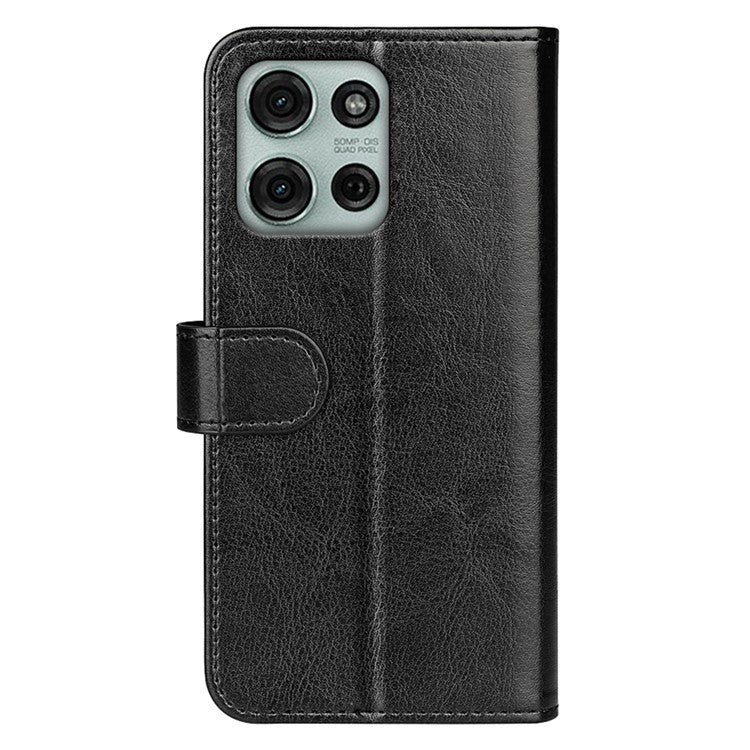 For Motorola Moto G75 5G Wallet Case Crazy Horse Texture Stand Leather Phone Cover - Black