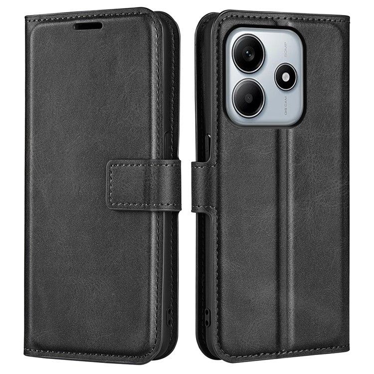 For Xiaomi Redmi Note 14 5G Stand Case Anti-Scratch Calf Texture Leather Phone Cover - Black