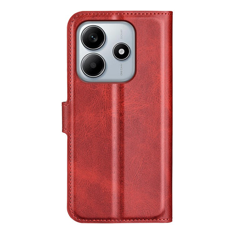 For Xiaomi Redmi Note 14 5G Stand Case Anti-Scratch Calf Texture Leather Phone Cover - Red