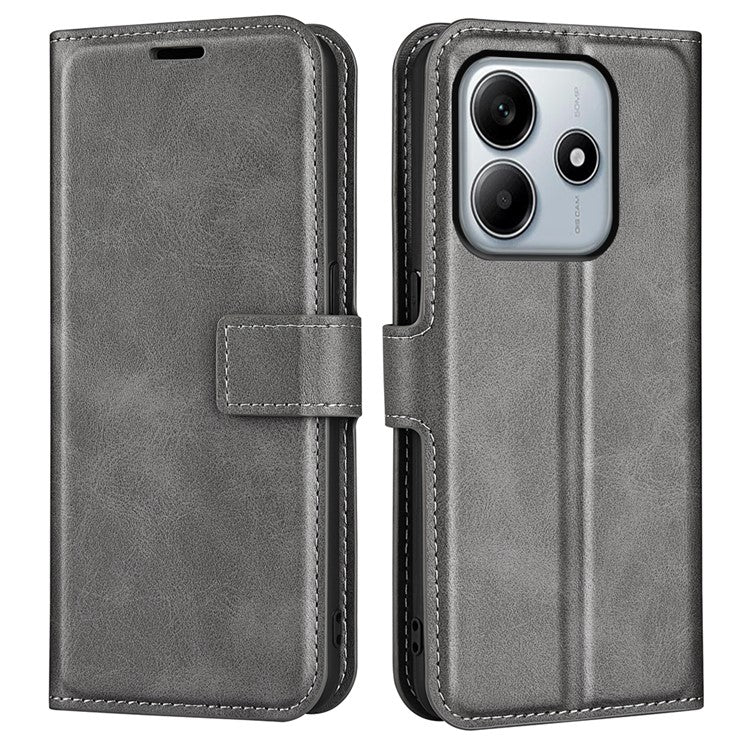 For Xiaomi Redmi Note 14 5G Stand Case Anti-Scratch Calf Texture Leather Phone Cover - Grey