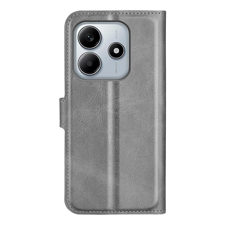 For Xiaomi Redmi Note 14 5G Stand Case Anti-Scratch Calf Texture Leather Phone Cover - Grey