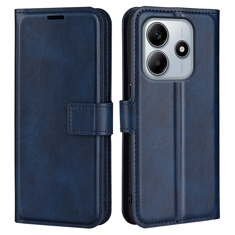 For Xiaomi Redmi Note 14 5G Stand Case Anti-Scratch Calf Texture Leather Phone Cover - Blue