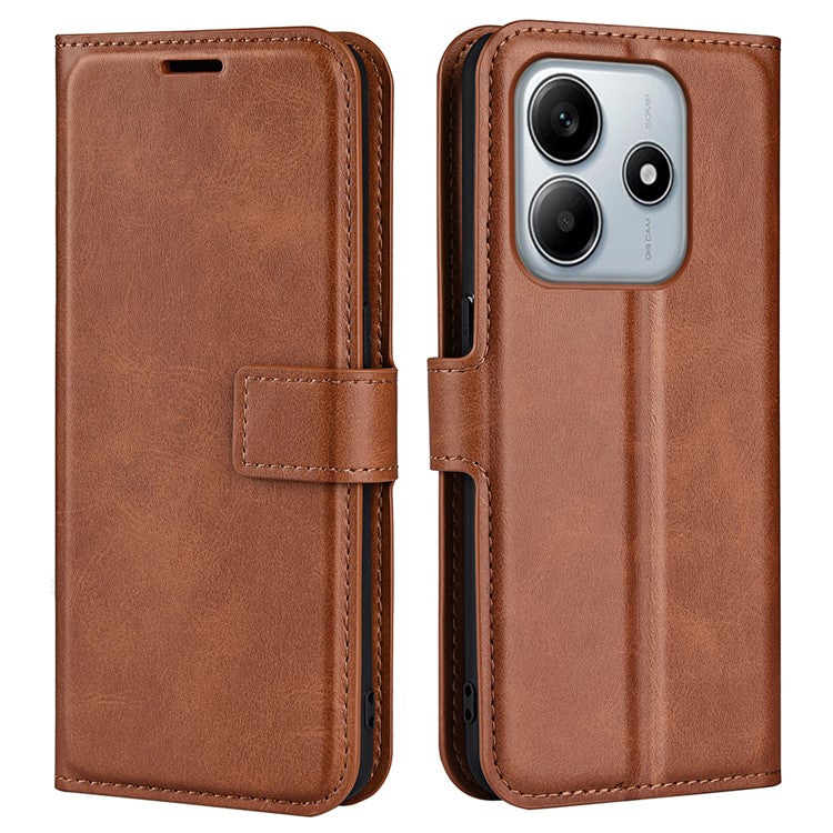 For Xiaomi Redmi Note 14 5G Stand Case Anti-Scratch Calf Texture Leather Phone Cover - Light Brown