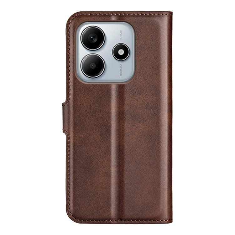 For Xiaomi Redmi Note 14 5G Stand Case Anti-Scratch Calf Texture Leather Phone Cover - Brown