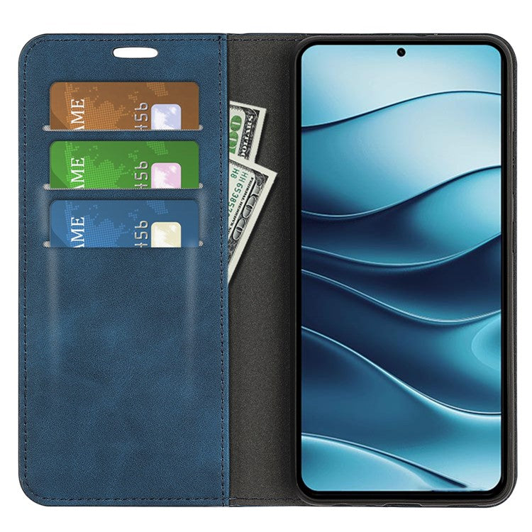 For Xiaomi Redmi Note 14 5G / 14 4G Case Skin-Touch Leather Wallet Phone Cover - Blue