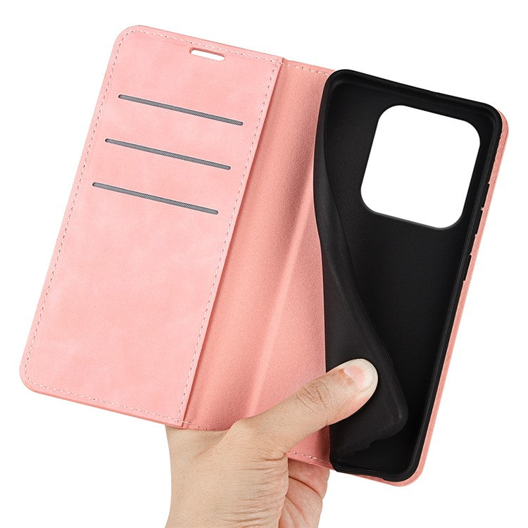 For Xiaomi Redmi Note 14 5G / 14 4G Case Skin-Touch Leather Wallet Phone Cover - Pink