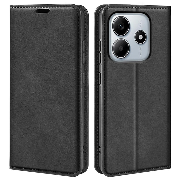 For Xiaomi Redmi Note 14 5G / 14 4G Case Skin-Touch Leather Wallet Phone Cover - Black