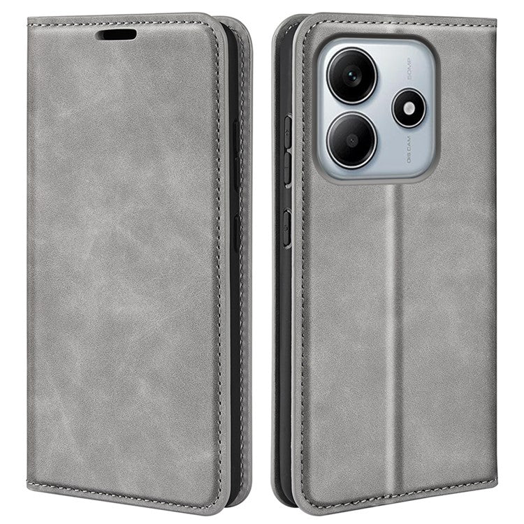 For Xiaomi Redmi Note 14 5G / 14 4G Case Skin-Touch Leather Wallet Phone Cover - Grey