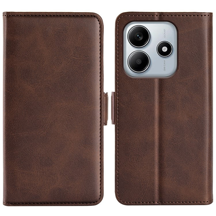 For Xiaomi Redmi Note 14 5G / 14 4G Stand Case Calf Texture Leather Wallet Phone Cover - Brown