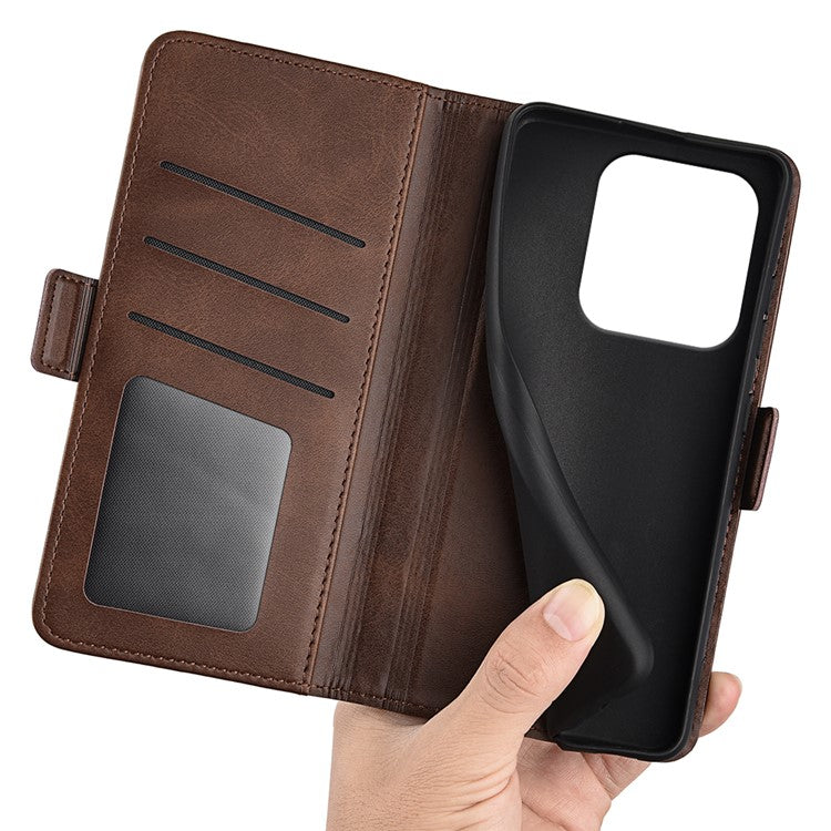 For Xiaomi Redmi Note 14 5G / 14 4G Stand Case Calf Texture Leather Wallet Phone Cover - Brown