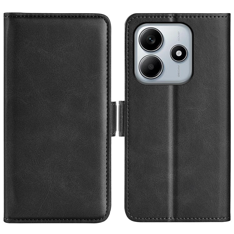 For Xiaomi Redmi Note 14 5G / 14 4G Stand Case Calf Texture Leather Wallet Phone Cover - Black