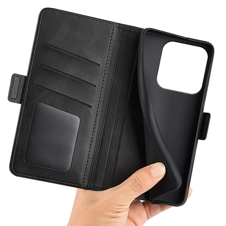 For Xiaomi Redmi Note 14 5G / 14 4G Stand Case Calf Texture Leather Wallet Phone Cover - Black