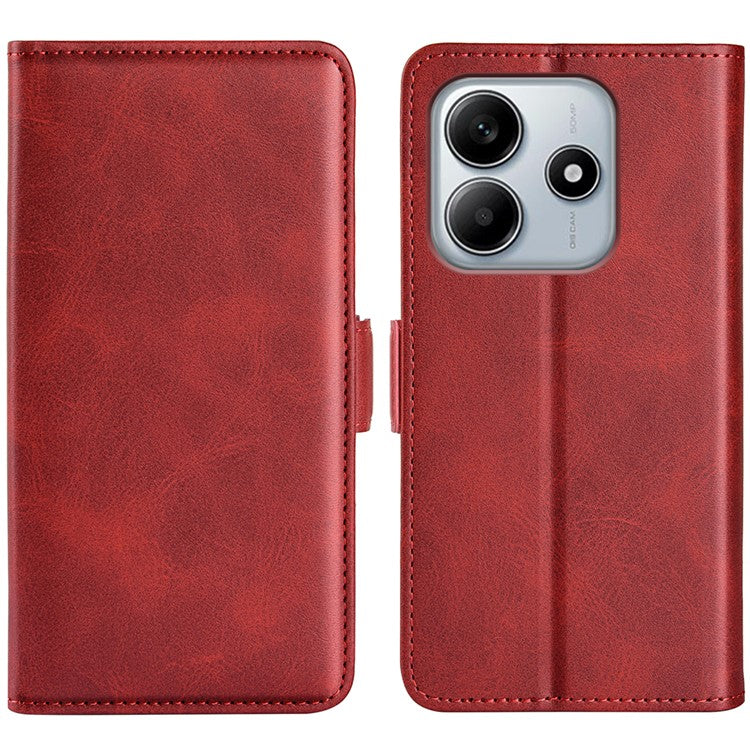 For Xiaomi Redmi Note 14 5G / 14 4G Stand Case Calf Texture Leather Wallet Phone Cover - Red