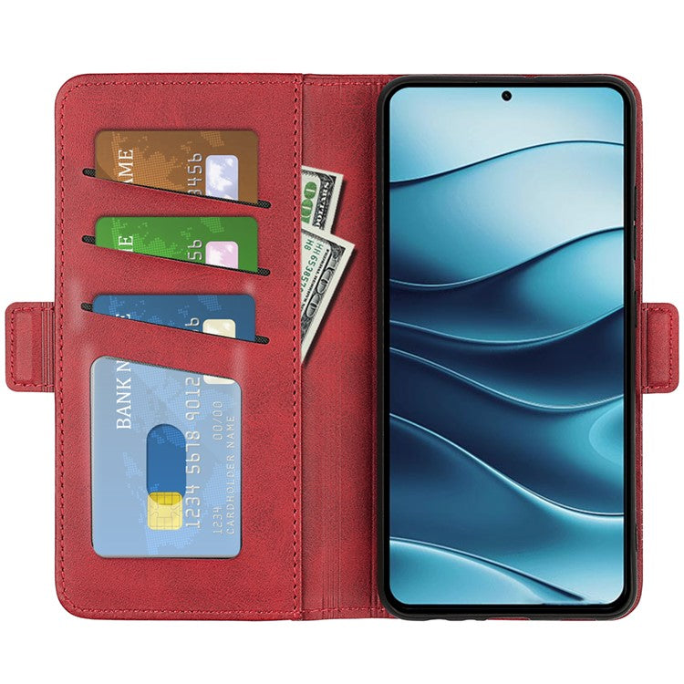 For Xiaomi Redmi Note 14 5G / 14 4G Stand Case Calf Texture Leather Wallet Phone Cover - Red