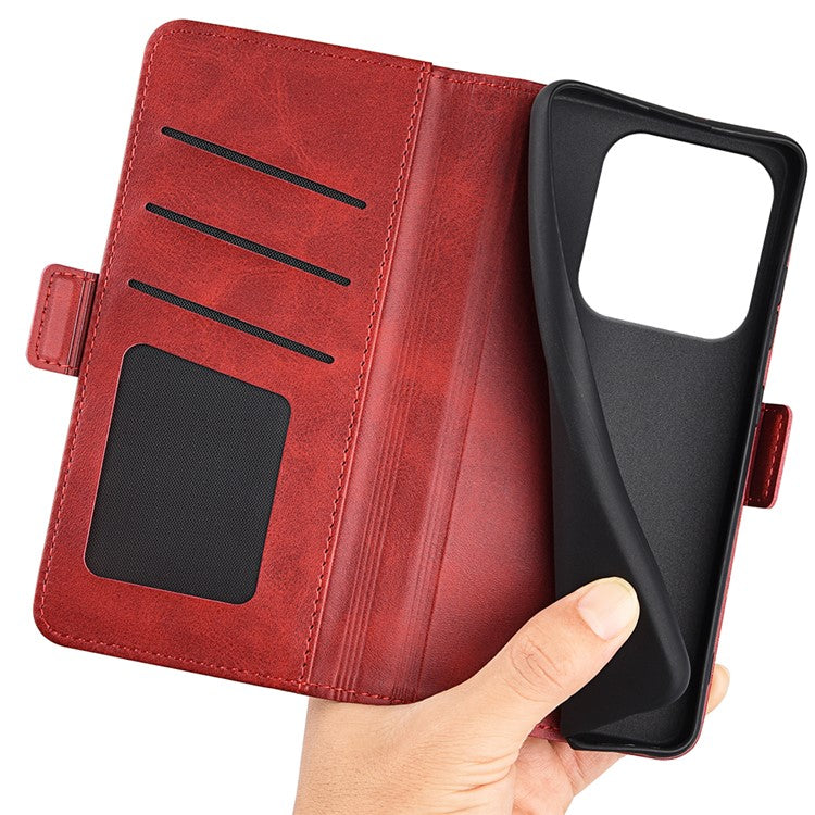 For Xiaomi Redmi Note 14 5G / 14 4G Stand Case Calf Texture Leather Wallet Phone Cover - Red