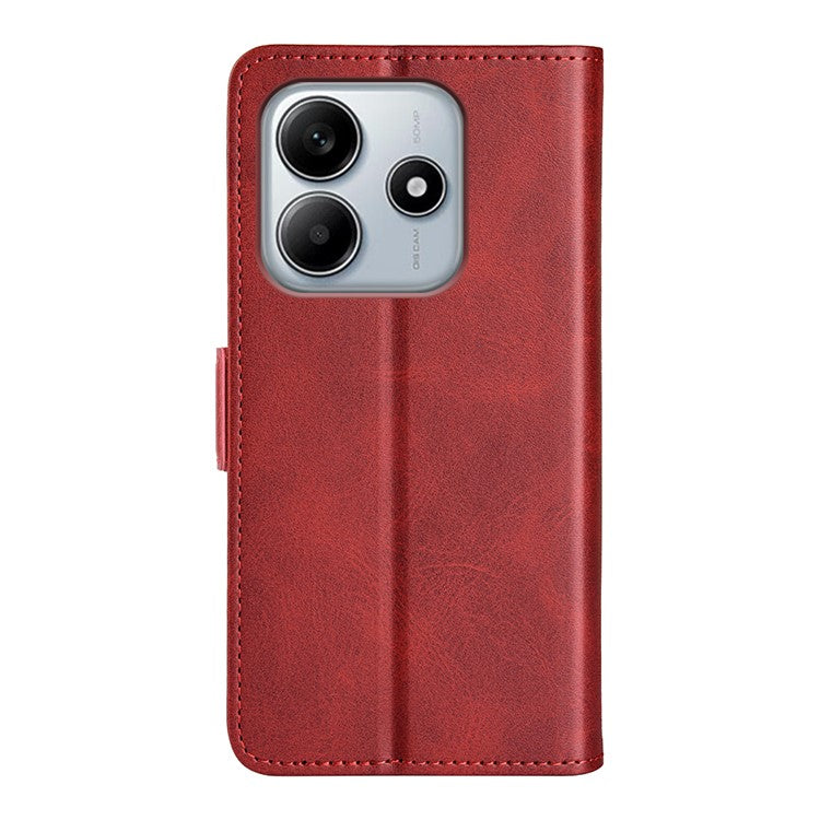 For Xiaomi Redmi Note 14 5G / 14 4G Stand Case Calf Texture Leather Wallet Phone Cover - Red