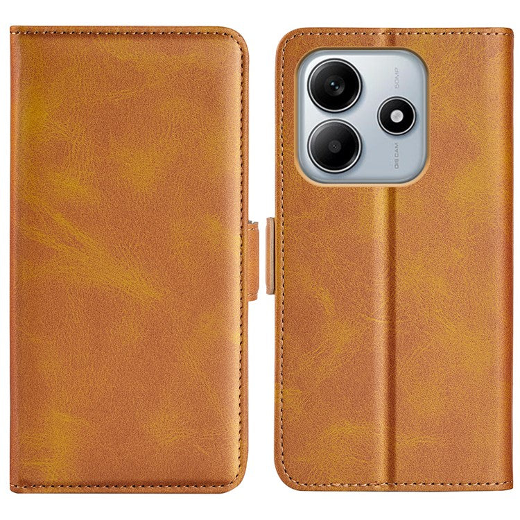 For Xiaomi Redmi Note 14 5G / 14 4G Stand Case Calf Texture Leather Wallet Phone Cover - Yellow