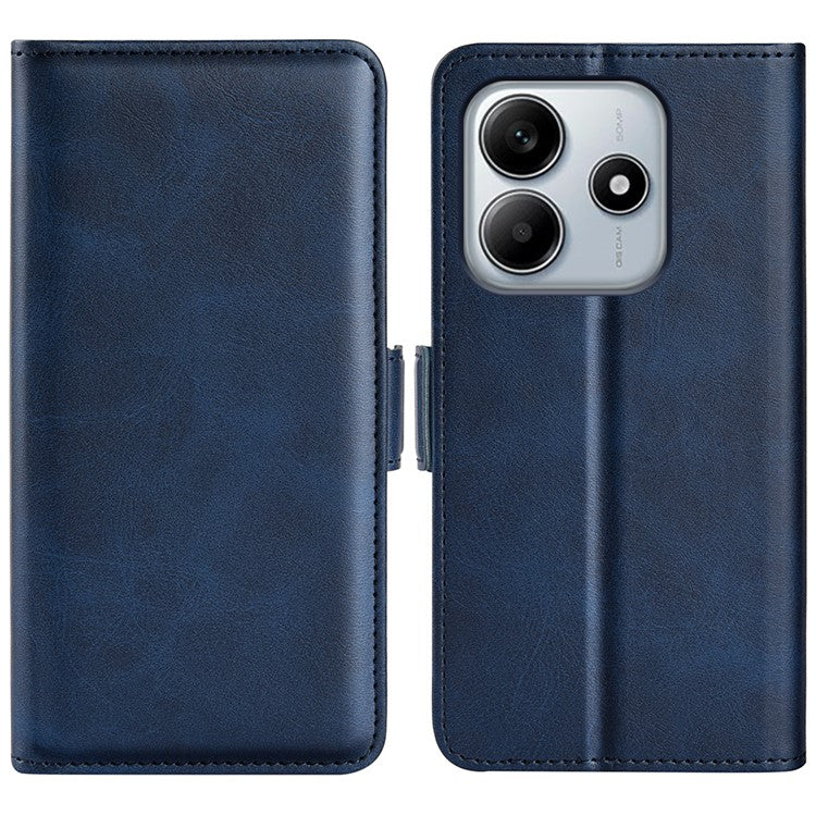 For Xiaomi Redmi Note 14 5G / 14 4G Stand Case Calf Texture Leather Wallet Phone Cover - Blue