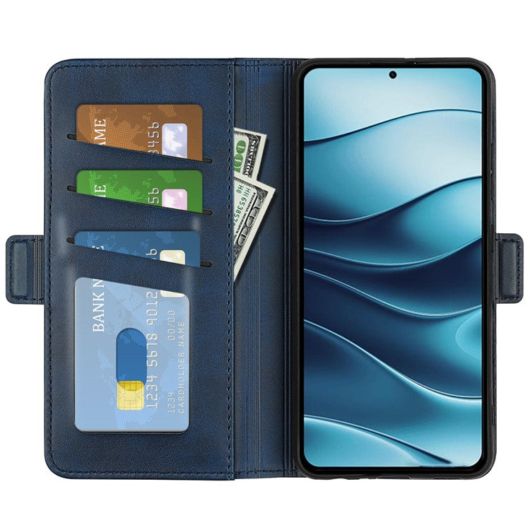 For Xiaomi Redmi Note 14 5G / 14 4G Stand Case Calf Texture Leather Wallet Phone Cover - Blue