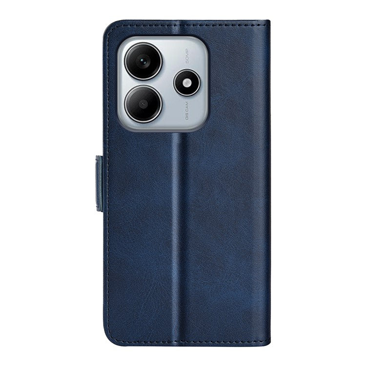 For Xiaomi Redmi Note 14 5G / 14 4G Stand Case Calf Texture Leather Wallet Phone Cover - Blue