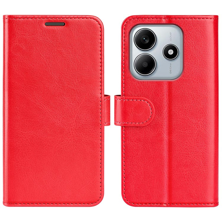 For Xiaomi Redmi Note 14 5G / 14 4G Wallet Case Crazy Horse Texture Stand Leather Phone Cover - Red