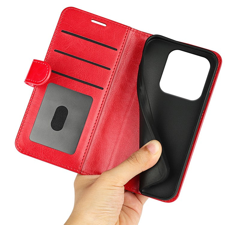 For Xiaomi Redmi Note 14 5G / 14 4G Wallet Case Crazy Horse Texture Stand Leather Phone Cover - Red