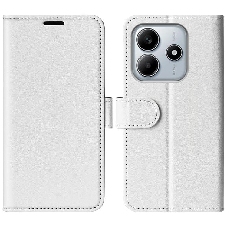 For Xiaomi Redmi Note 14 5G / 14 4G Wallet Case Crazy Horse Texture Stand Leather Phone Cover - White