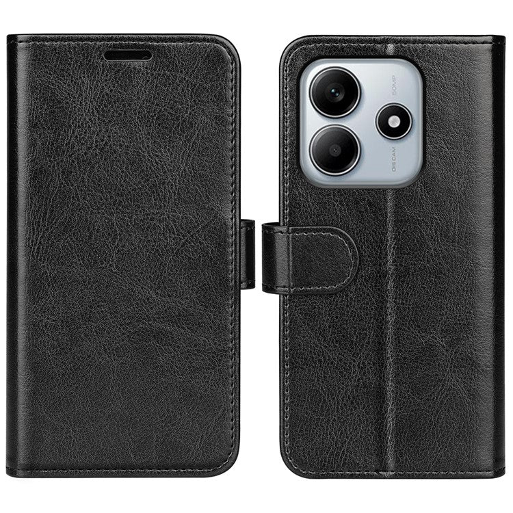 For Xiaomi Redmi Note 14 5G / 14 4G Wallet Case Crazy Horse Texture Stand Leather Phone Cover - Black