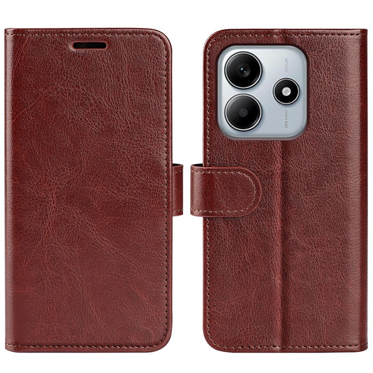 For Xiaomi Redmi Note 14 5G / 14 4G Wallet Case Crazy Horse Texture Stand Leather Phone Cover - Brown