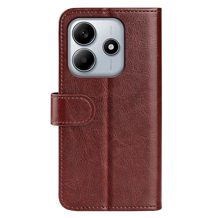 For Xiaomi Redmi Note 14 5G / 14 4G Wallet Case Crazy Horse Texture Stand Leather Phone Cover - Brown