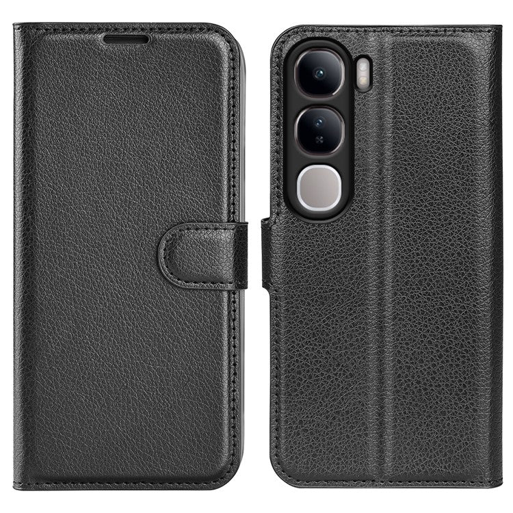 For vivo V40 Lite 5G Case Litchi Texture Shockproof Leather Wallet Phone Cover - Black