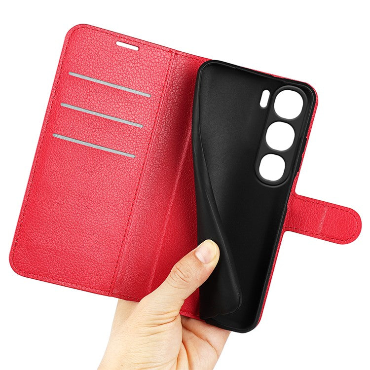 For vivo V40 Lite 5G Case Litchi Texture Shockproof Leather Wallet Phone Cover - Red